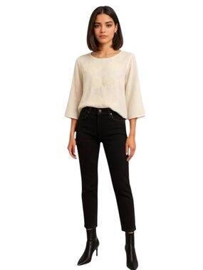 Mango 234 Woman Cream Floral Embroidered Mesh Sheer Blouse Boho Top Size L